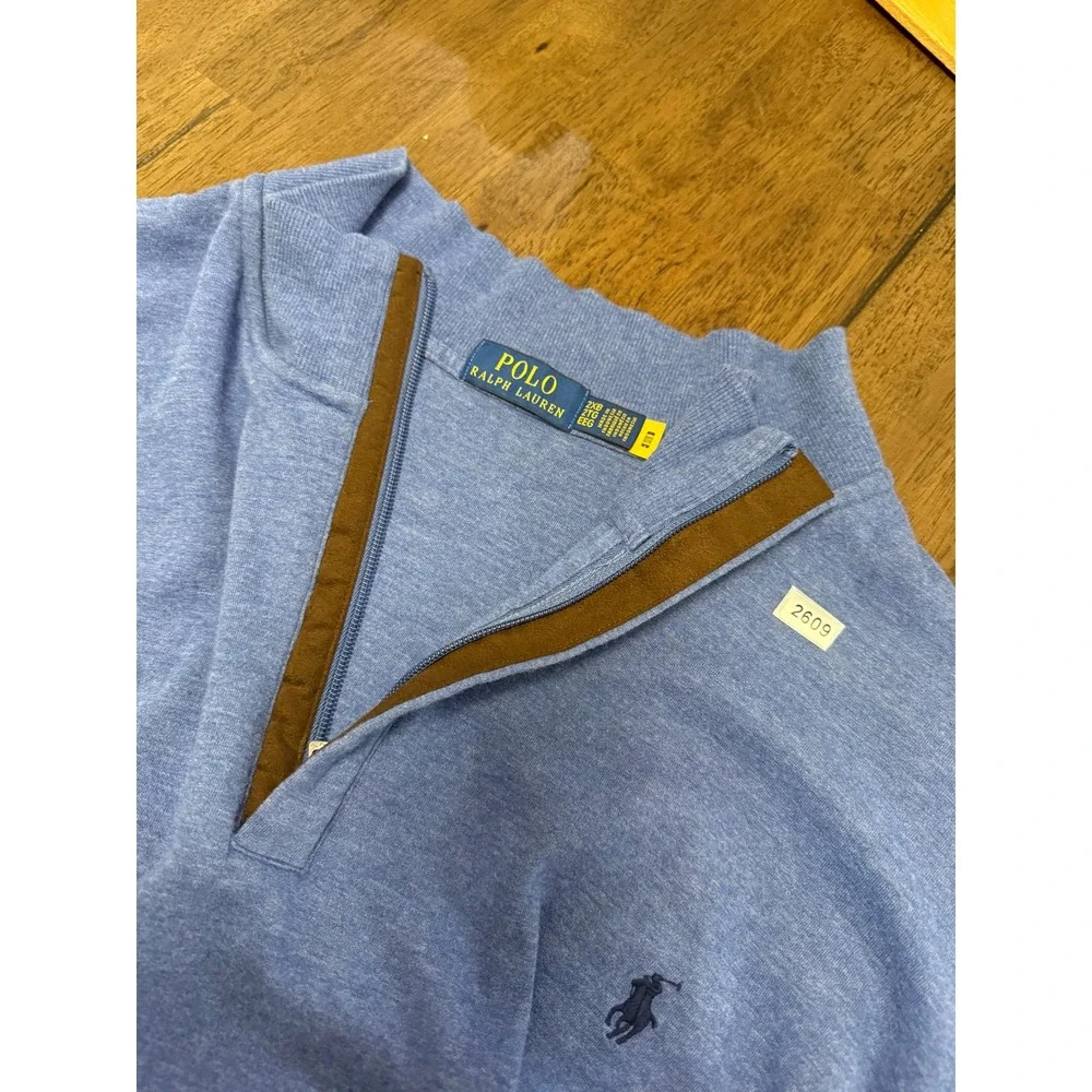 Polo Ralph Lauren Mens 2XB Heather Blue Quarter Zip Pullover Pony Logo Sweater
